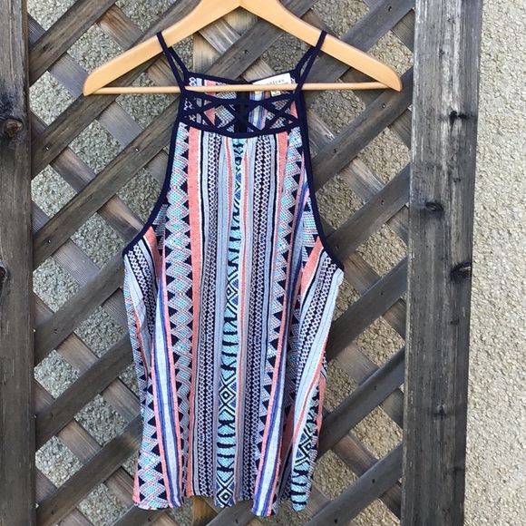 Monteau Tops - Monteau colourful summer top criss cross front